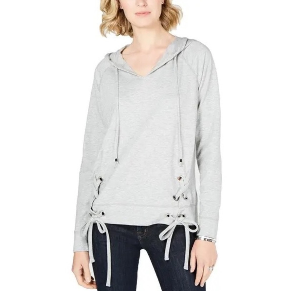Michael Kors Hoodie EUC Gray Lace up Grommet Long Sleeve Tee Sweatshirt